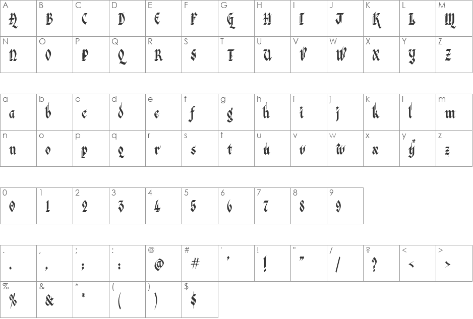 Verona Gothic font character map preview