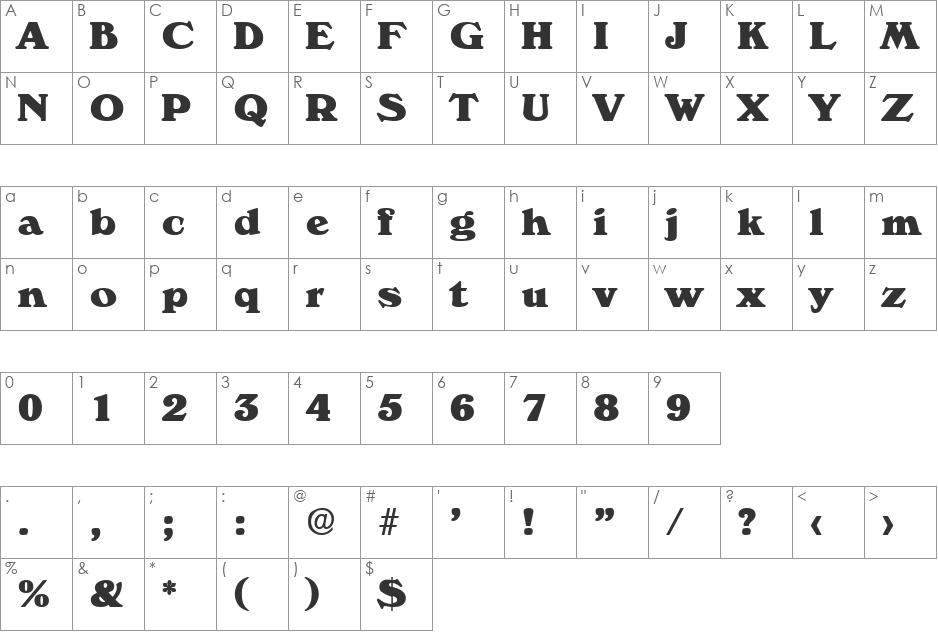 Verona-ExtraBold font character map preview