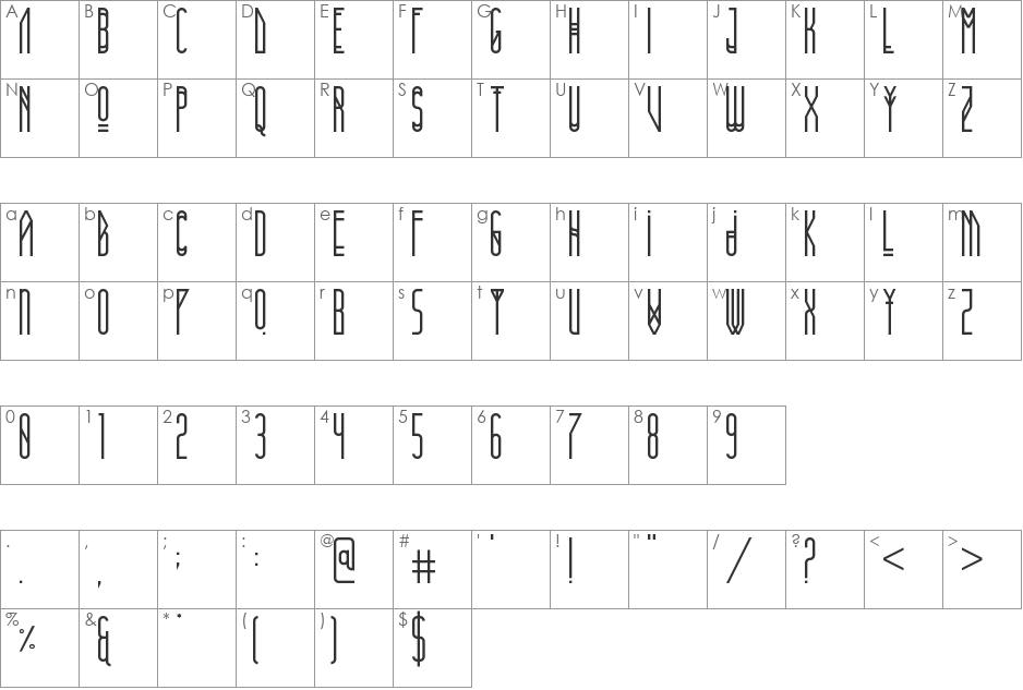 Versa font character map preview