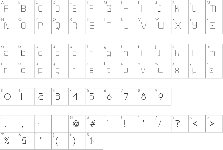 Versaniah_Light font character map preview