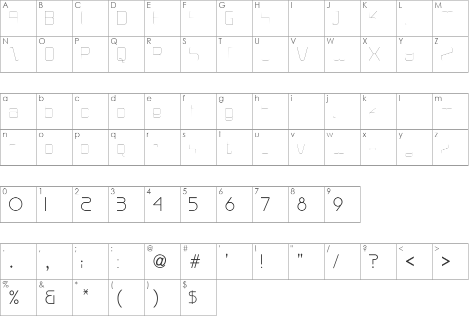 Versaniah_Thin font character map preview