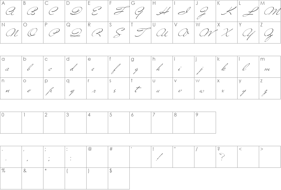 Versitia font character map preview