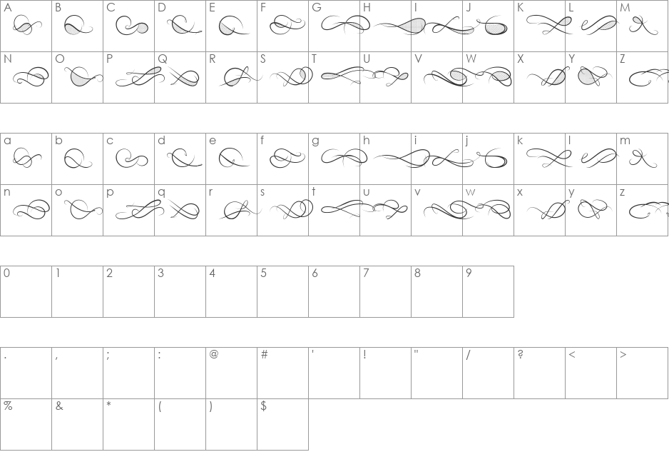 Vertige font character map preview