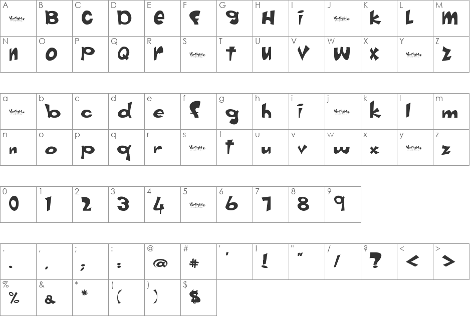 Vertigirl font character map preview