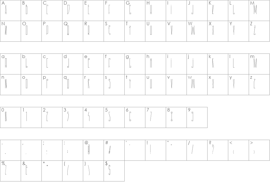 Vertigo font character map preview