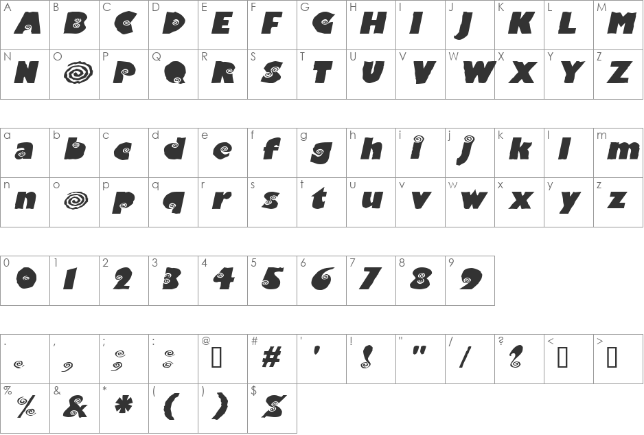 VertigoExtended font character map preview