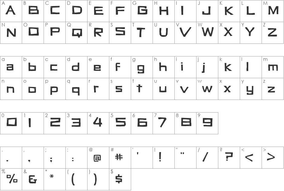 Vertigon font character map preview