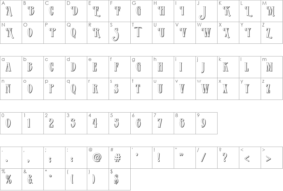VerveShadowAlternate font character map preview