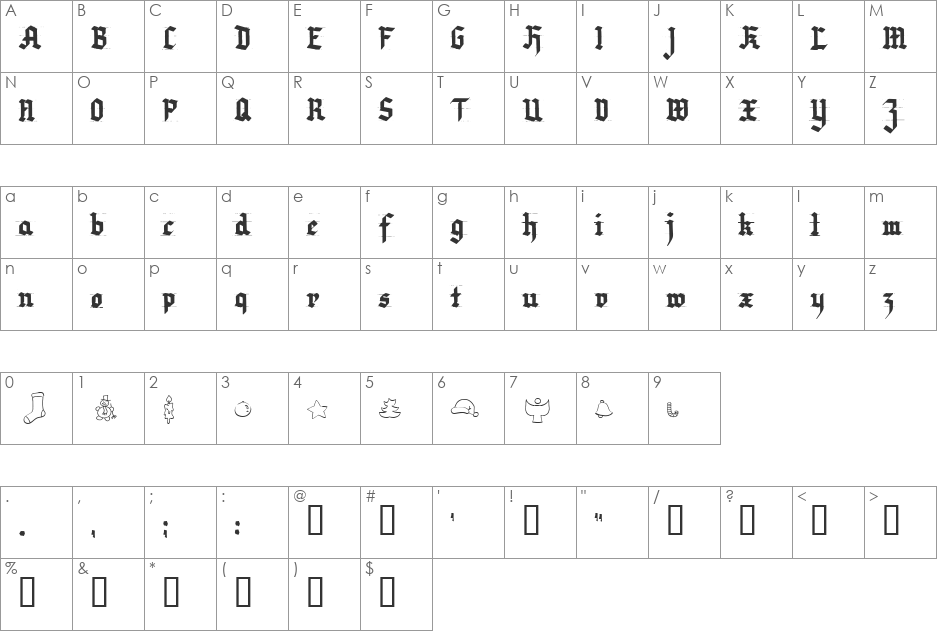 Very Christmess font character map preview