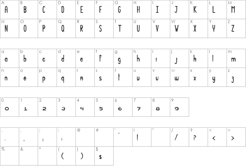 Big Bang Comix font character map preview