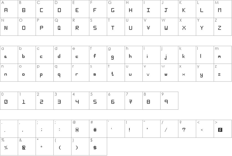 Very First 1.1 font character map preview