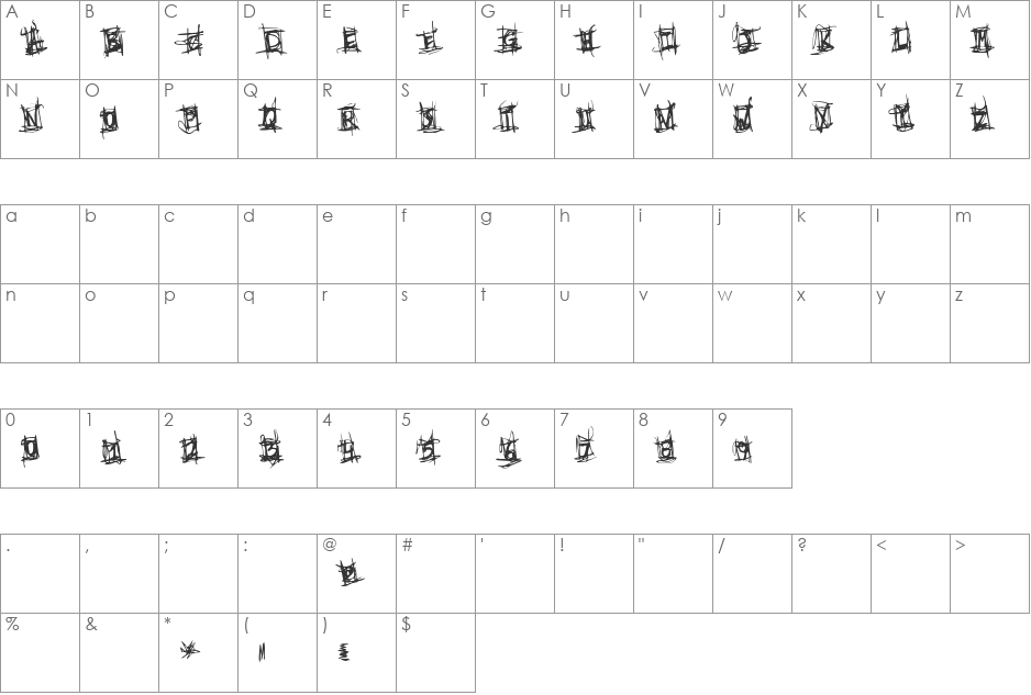 Very Short Fuse font character map preview