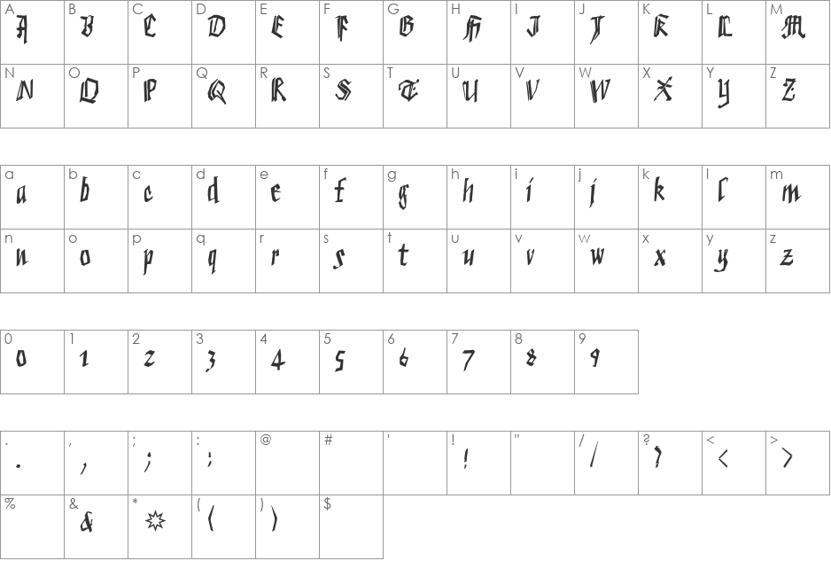 VeryBrokenFrax font character map preview