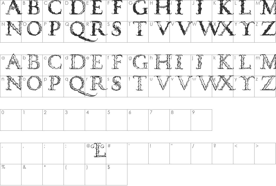 VespasianCaps font character map preview