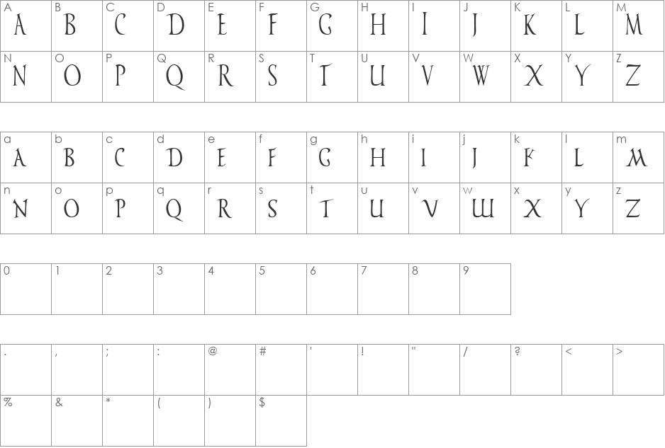 Vespasiano Demo font character map preview