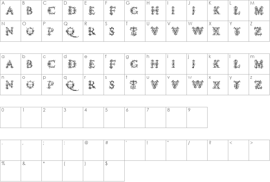 VespasiansFlorials font character map preview