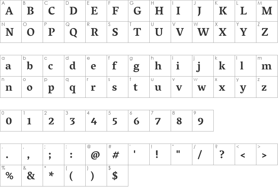 Vesper Libre font character map preview