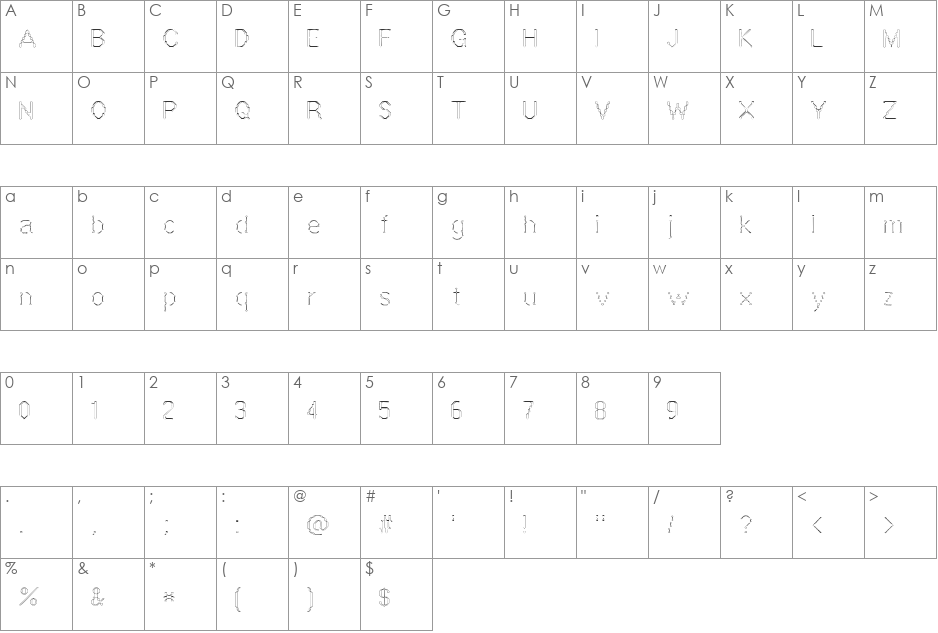 Vestige font character map preview