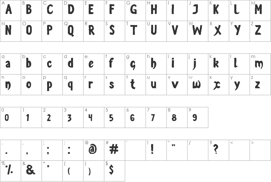 Vestite y Andate! font character map preview