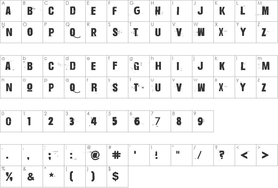 Vet?m?t?n font character map preview