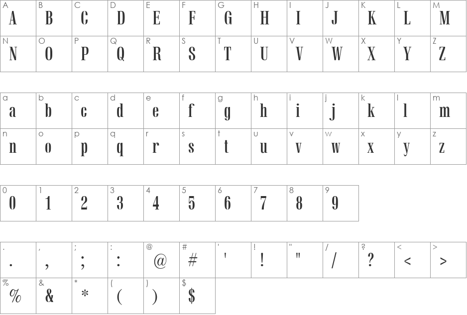 Vetren font character map preview