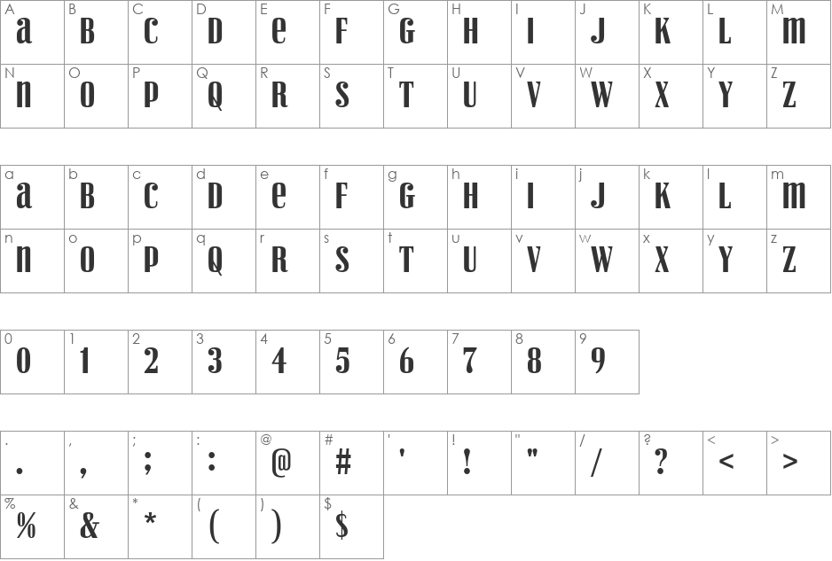 Vexler Slip font character map preview