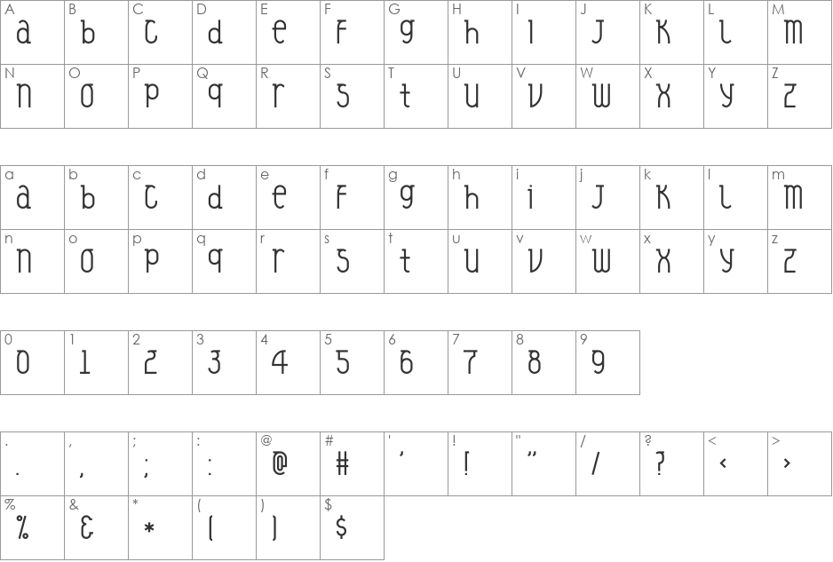 Veysel font character map preview