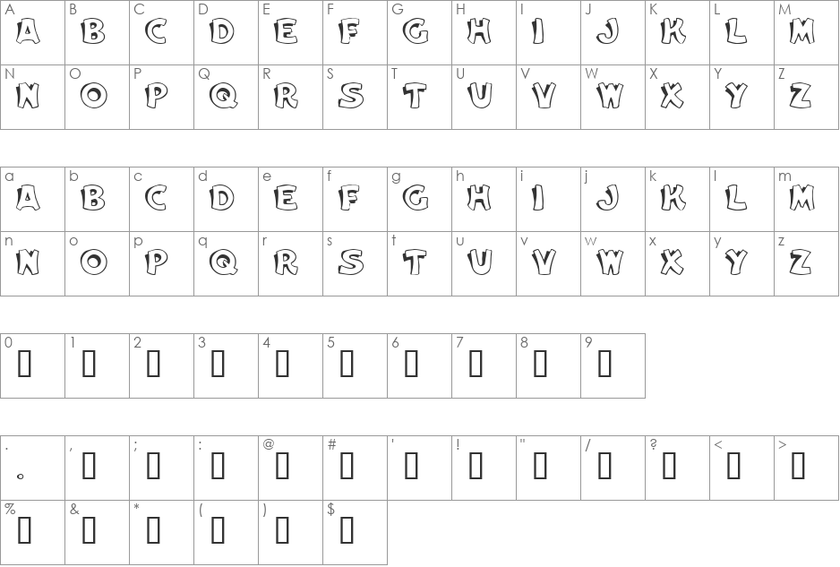VfFree01 font character map preview