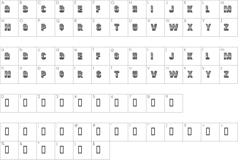 VfFree02 font character map preview
