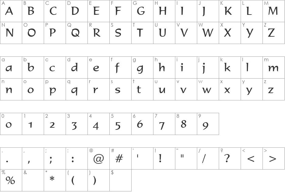 VfFree04 font character map preview