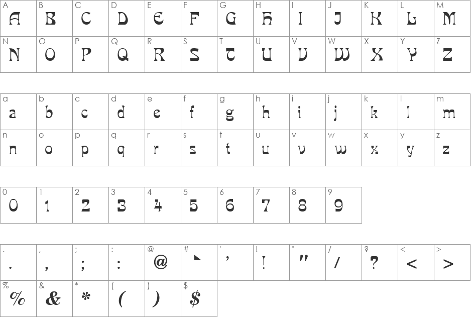 VfFree05 font character map preview