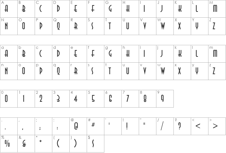 VfFree06 font character map preview