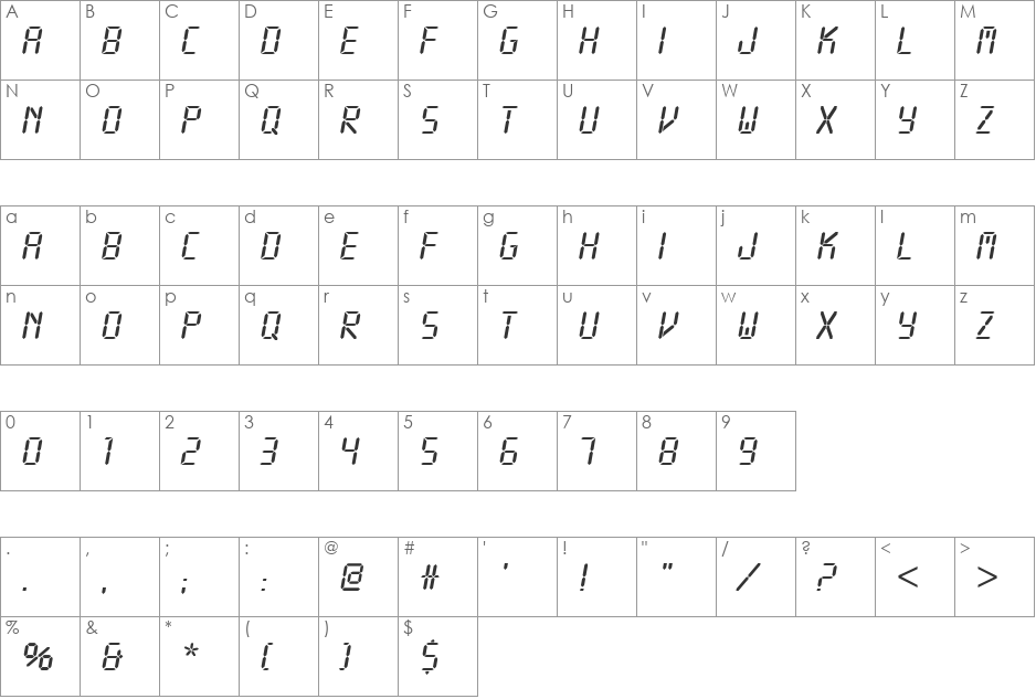 VfFree08 font character map preview