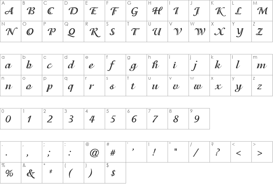 VfFree10 font character map preview