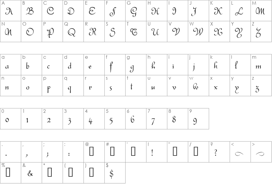 VfFree11 font character map preview
