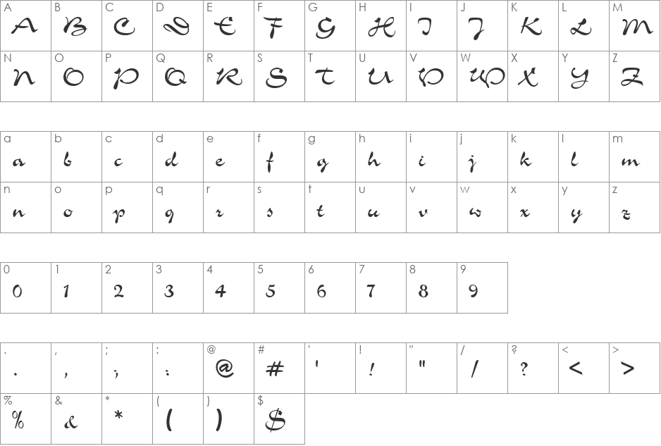 VfFree15 font character map preview