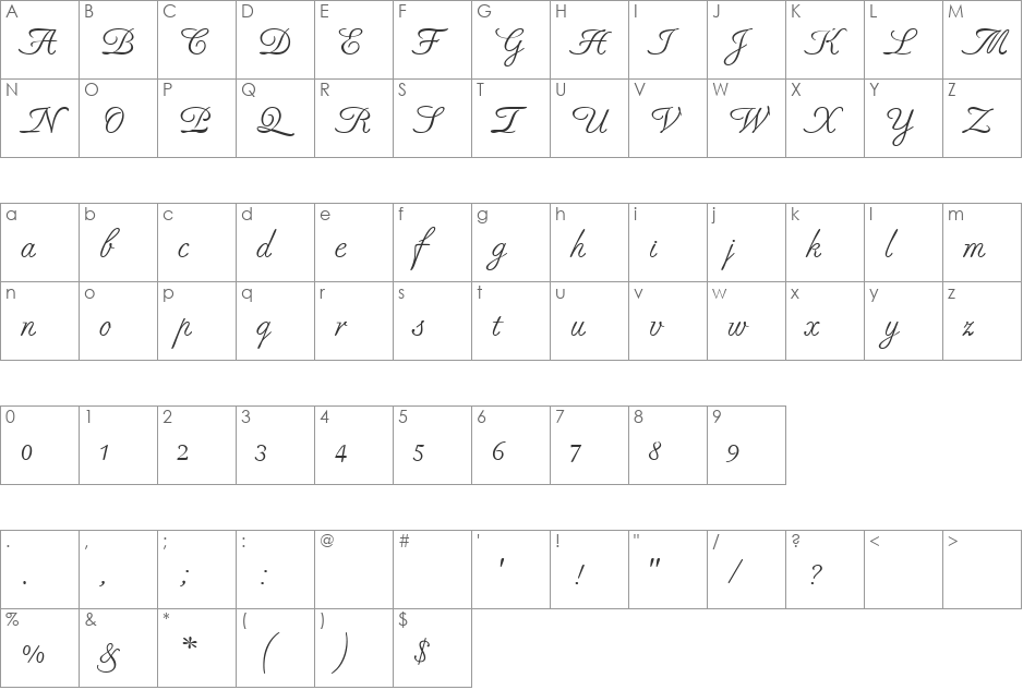 VfFree16 font character map preview