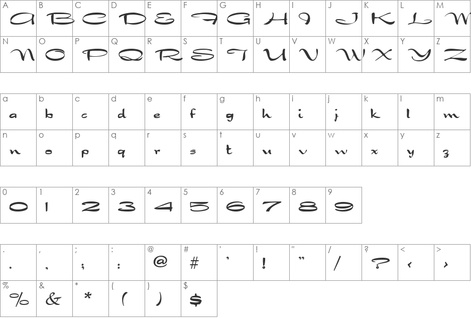 VfFree18 font character map preview