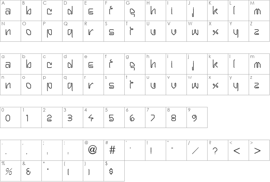 VfFree22 font character map preview