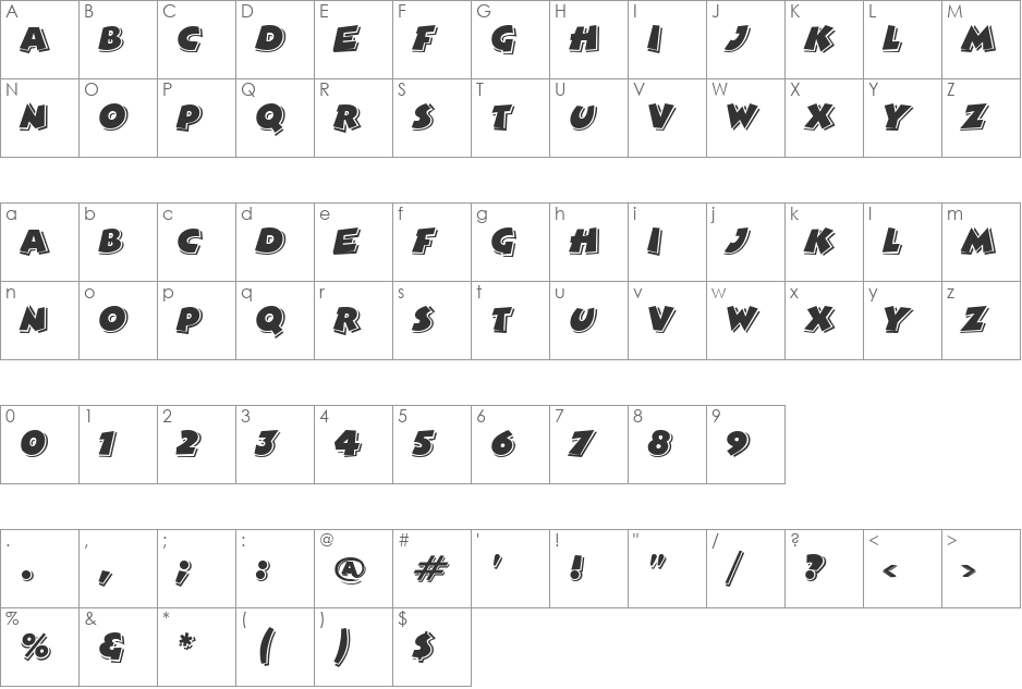 VfFree24 font character map preview