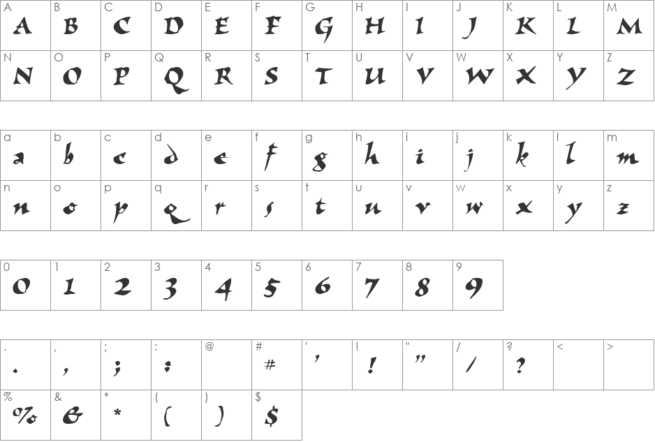VfFree25 font character map preview