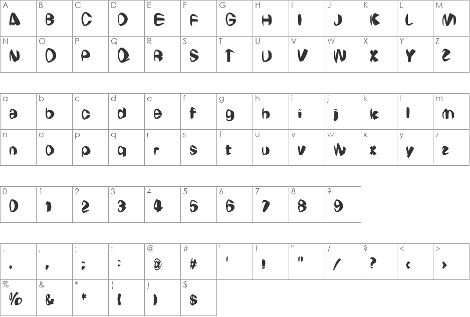 VfFree26 font character map preview
