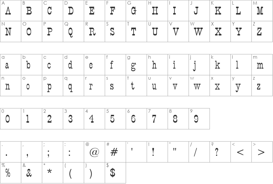 VfFree28 font character map preview