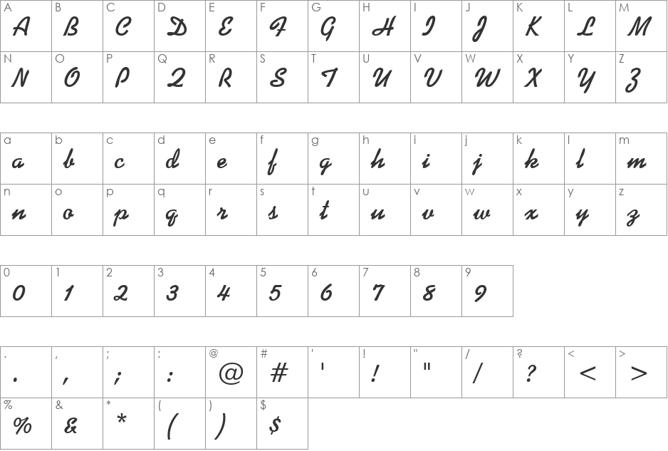 VfFree29 font character map preview