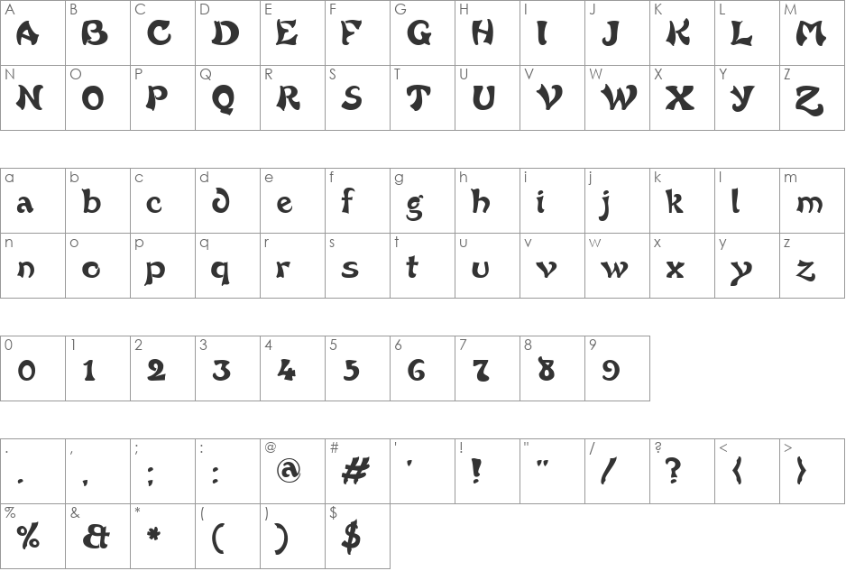 VfFree30 font character map preview