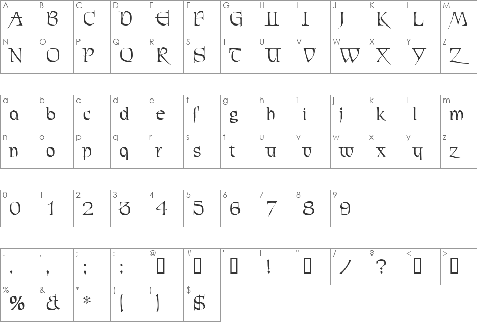 VfFree31 font character map preview