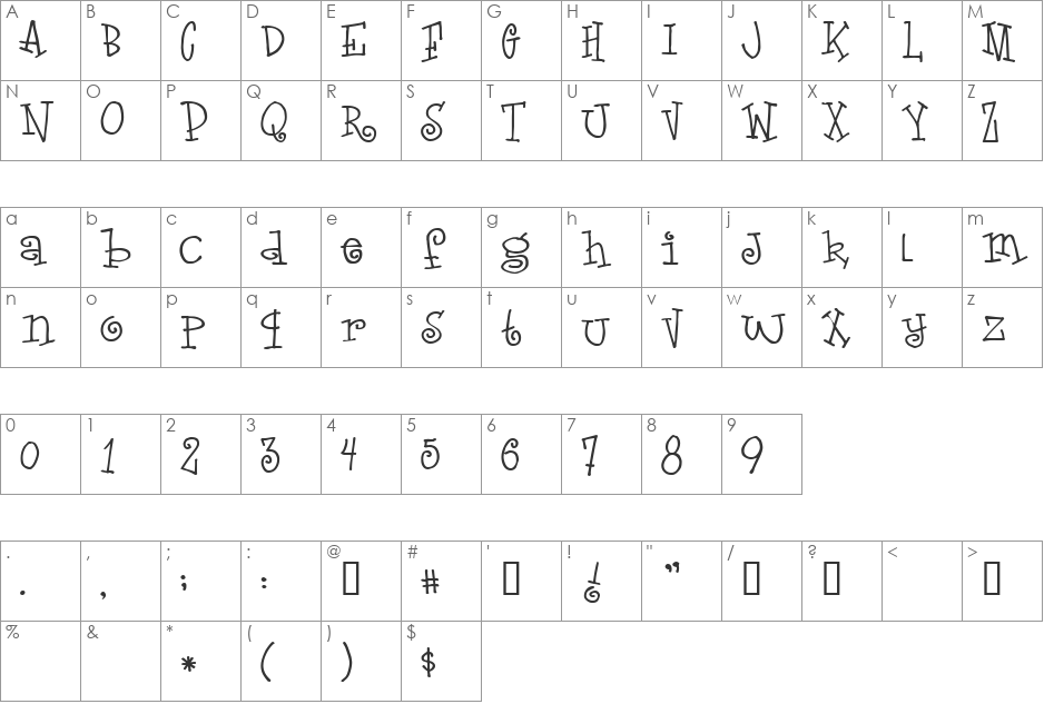 VfFree34 font character map preview