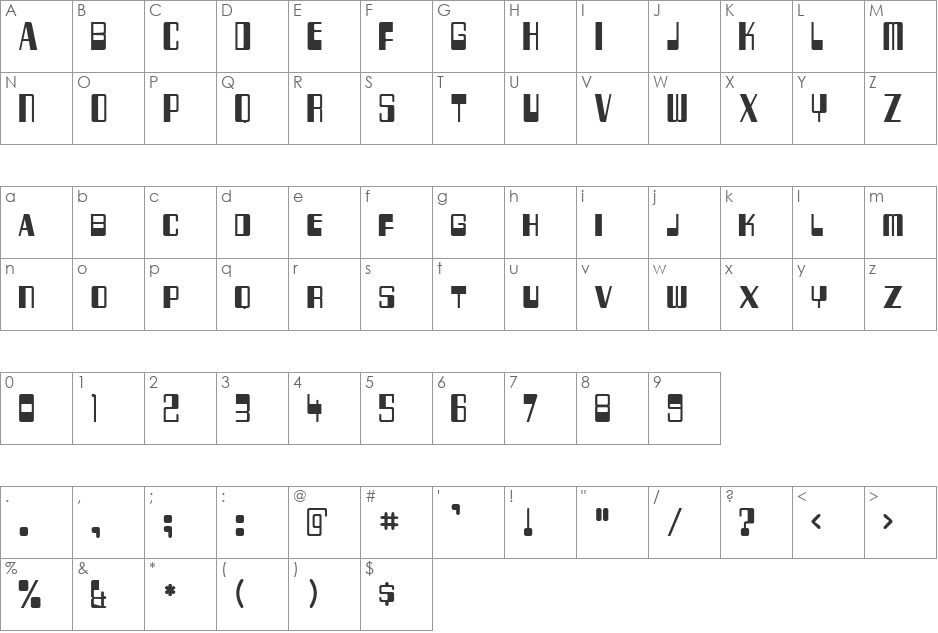 VfFree35 font character map preview