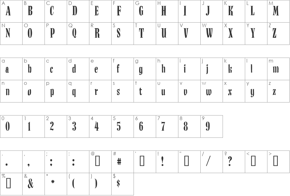 VfFree41 font character map preview