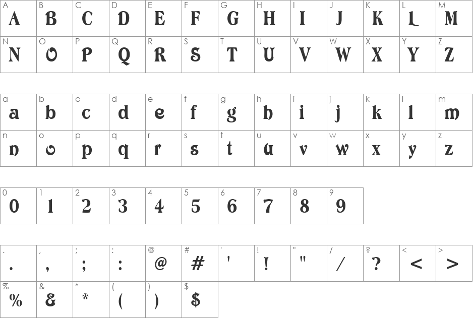 VfFree42 font character map preview